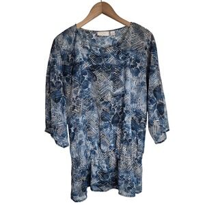 Chico's Blouse Women's 1 (Medium) Tunic Top Sheer Long Sleeve‎ Blue